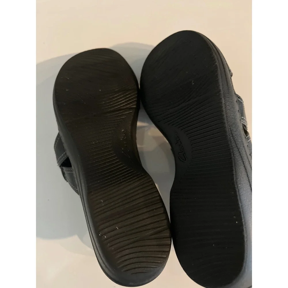 Clarks Collection Black Leather Wedge Sandals Strappy Comfort 7.5 M Arla‎ Glison